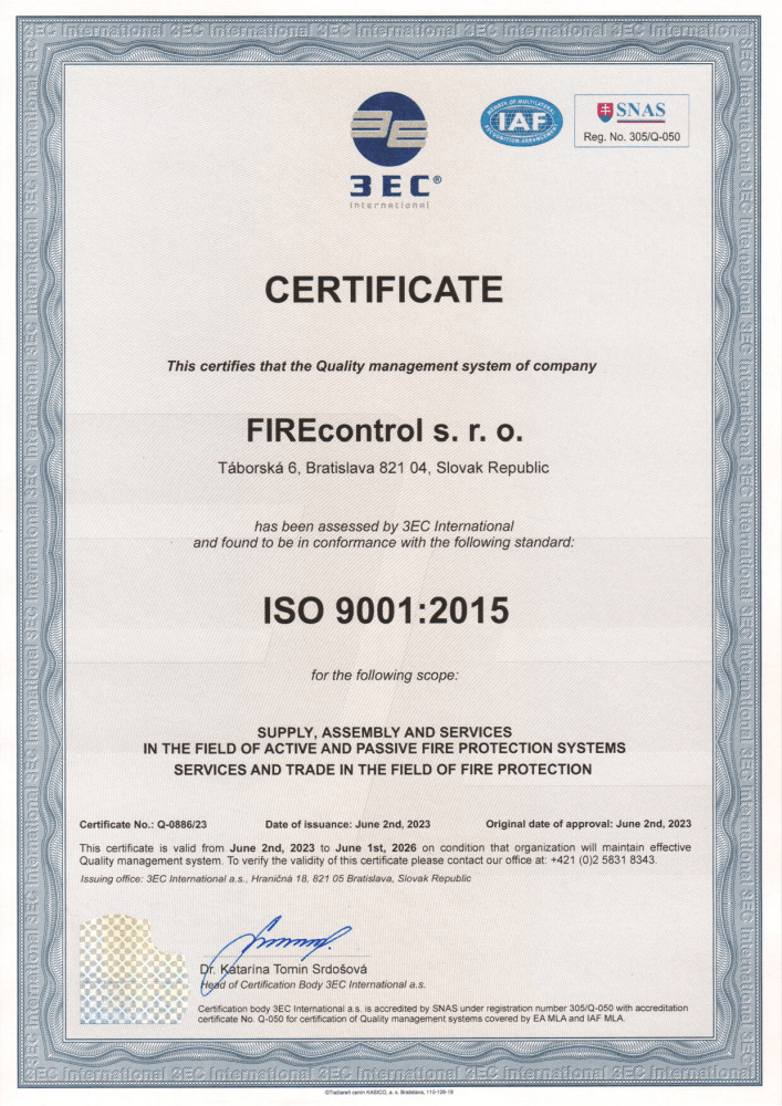 certificate ISO 9001 firecontrol